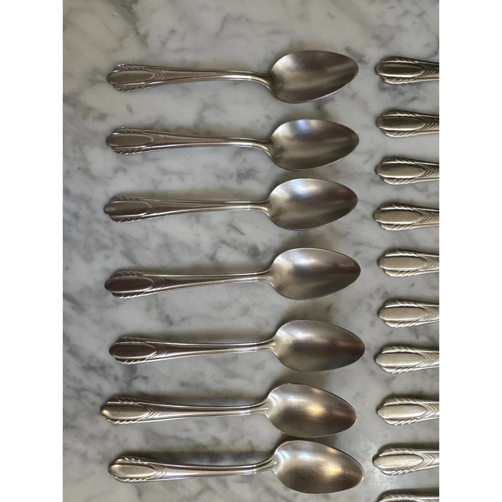 N.S. Co. 18-8 Stainless Steel Flatware Set 40pc Art Deco Ridged Silverware MCM